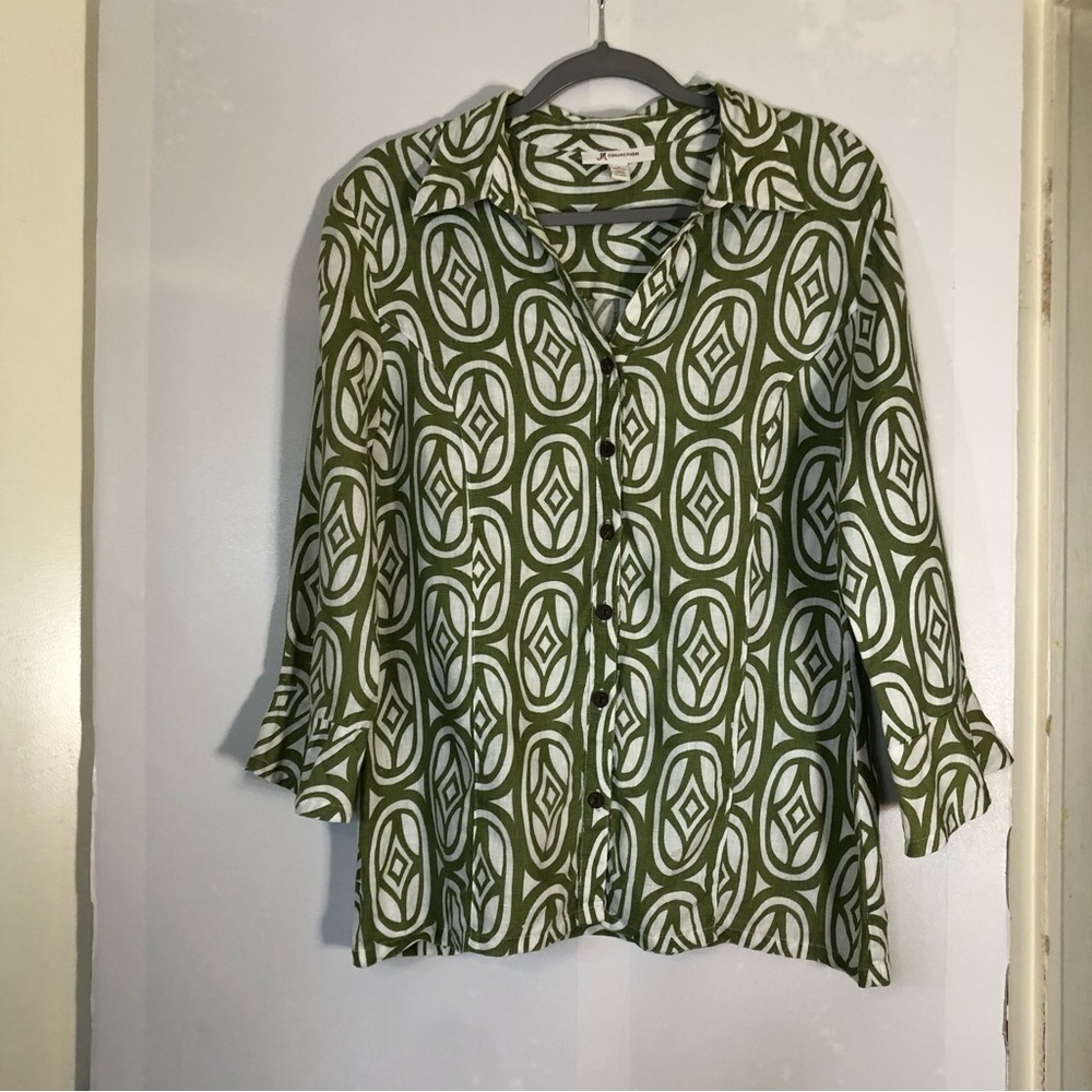 JM Collection Green Geometric Top